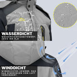 Gray waterproof winter jacket with visible front zipper and water-repellent fabric