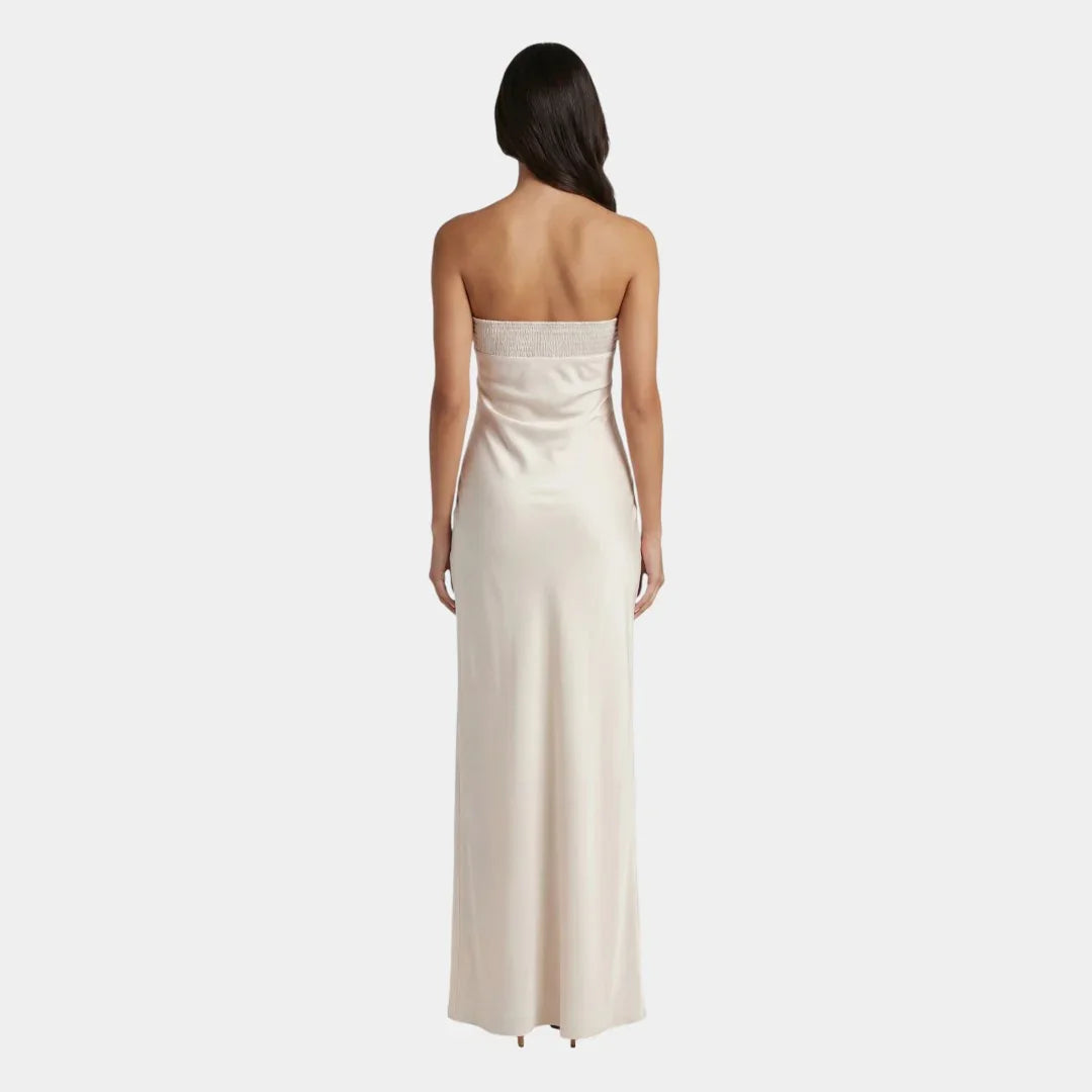 Back view strapless maxi dress in solid cream