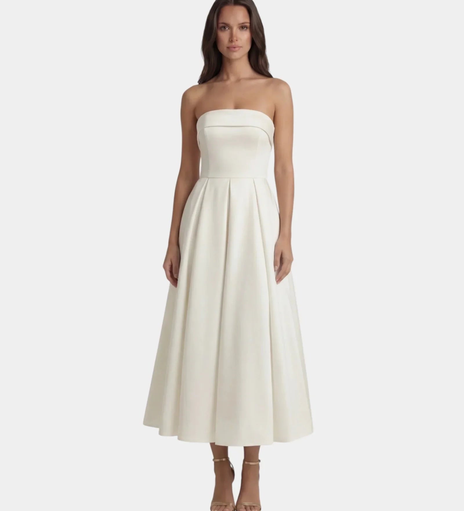 Ivory strapless fit-and-flare midi dress with sweetheart bodice