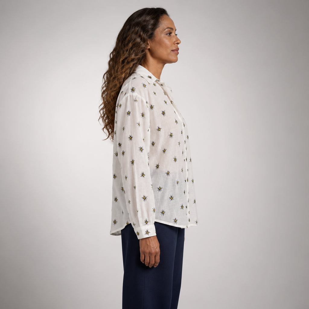 Embroidered Bee Shirt with Puffed Sleeves