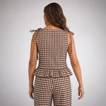 Gingham Peplum Top | Brown and Cream Sleeveless