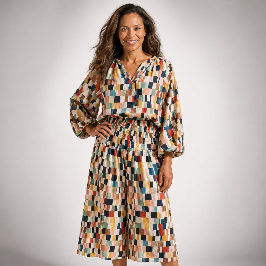 Amara Midi Dress with Geometric Print