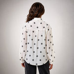 Cream Shirt with Black Floral Embroidery