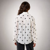 Cream Shirt with Black Floral Embroidery