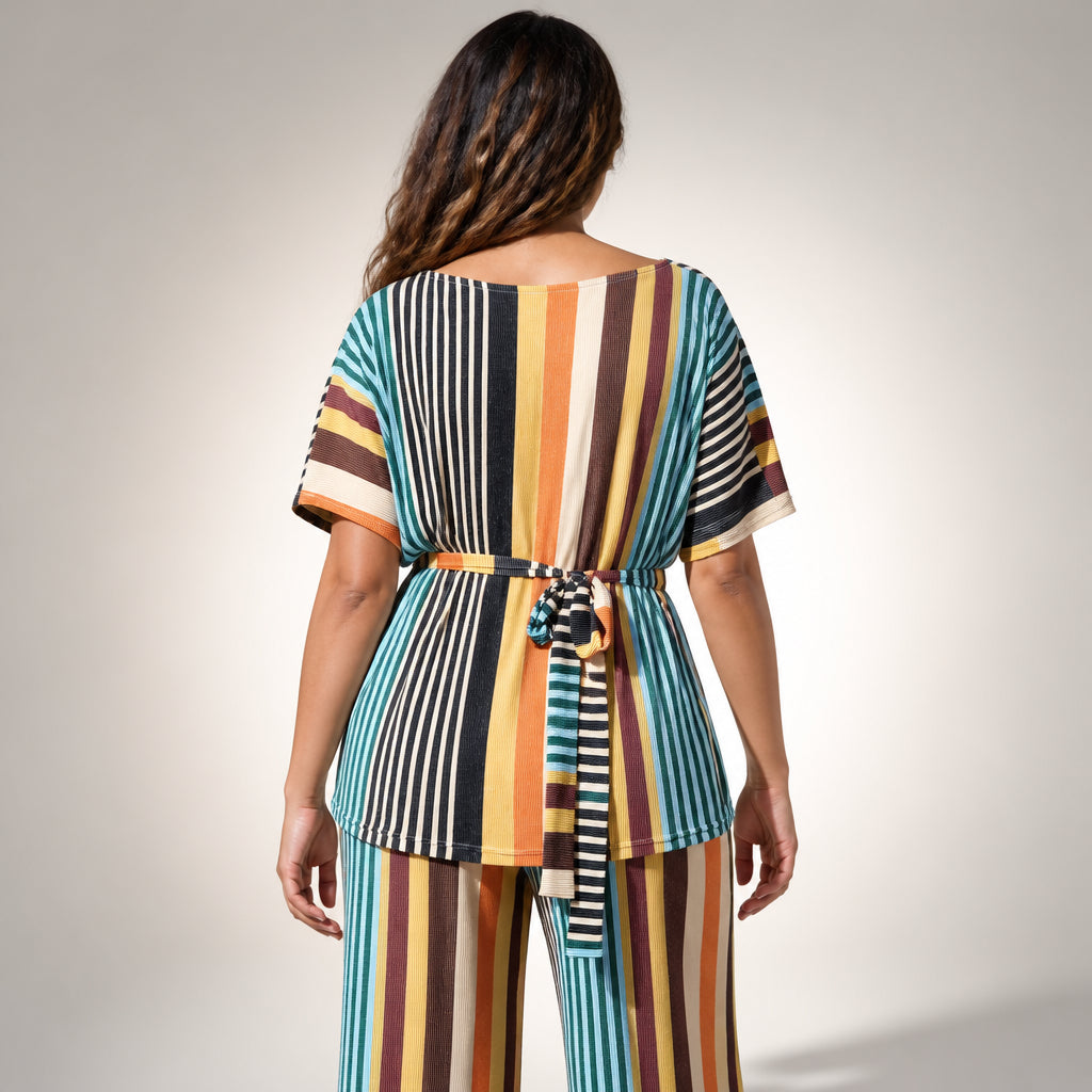 Plissé Top Kimono Sleeves Tie Waist