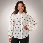 Cream Shirt with Black Floral Embroidery