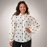 Cream Shirt with Black Floral Embroidery