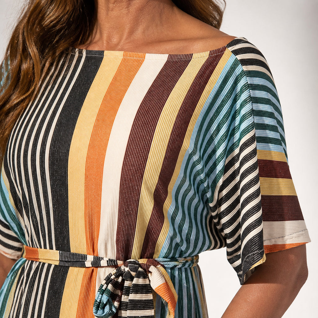 Plissé Top Kimono Sleeves Tie Waist