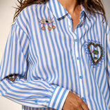 Striped Shirt with Beaded Embroidery for Women