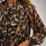 Leopard Print Blouse with Tie Neckline