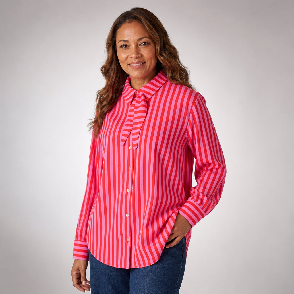 Striped Shirt with Scarf Tie Neck | Keitumetse