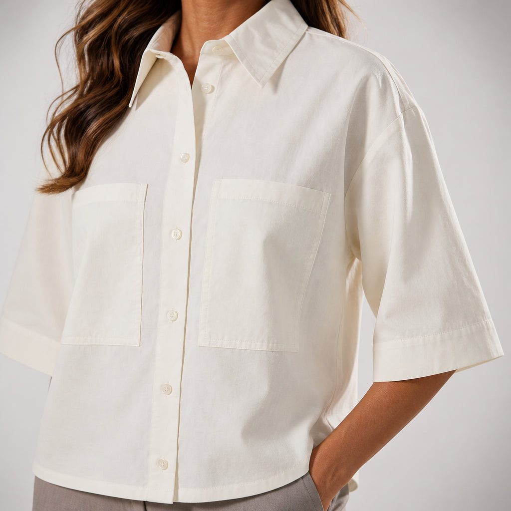 Gisela | Relaxed Cream Cotton Shirt with Pockets