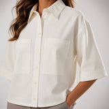Gisela | Relaxed Cream Cotton Shirt with Pockets