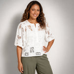 Siobhan | Cotton Top with Scalloped Lace Edges