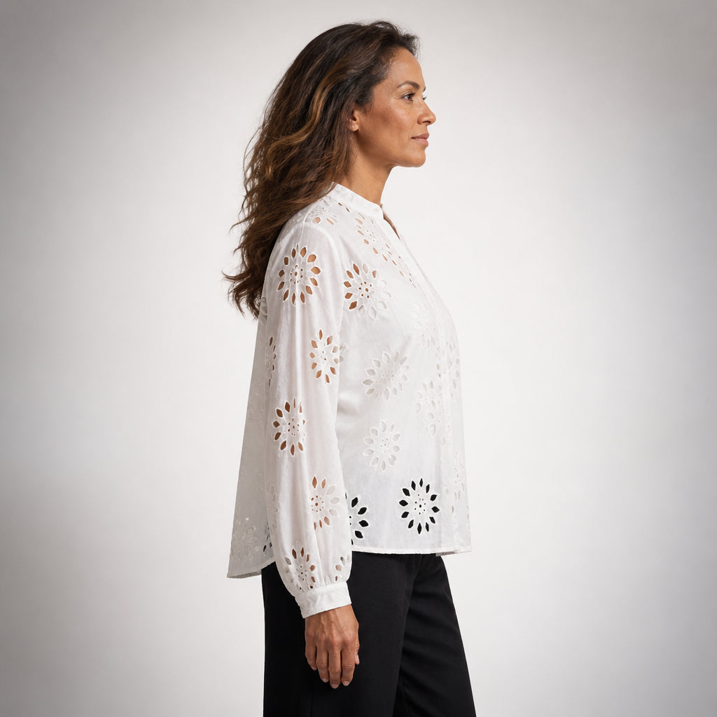 Anika Anglaise Shirt in Cream | Eyelet Detail