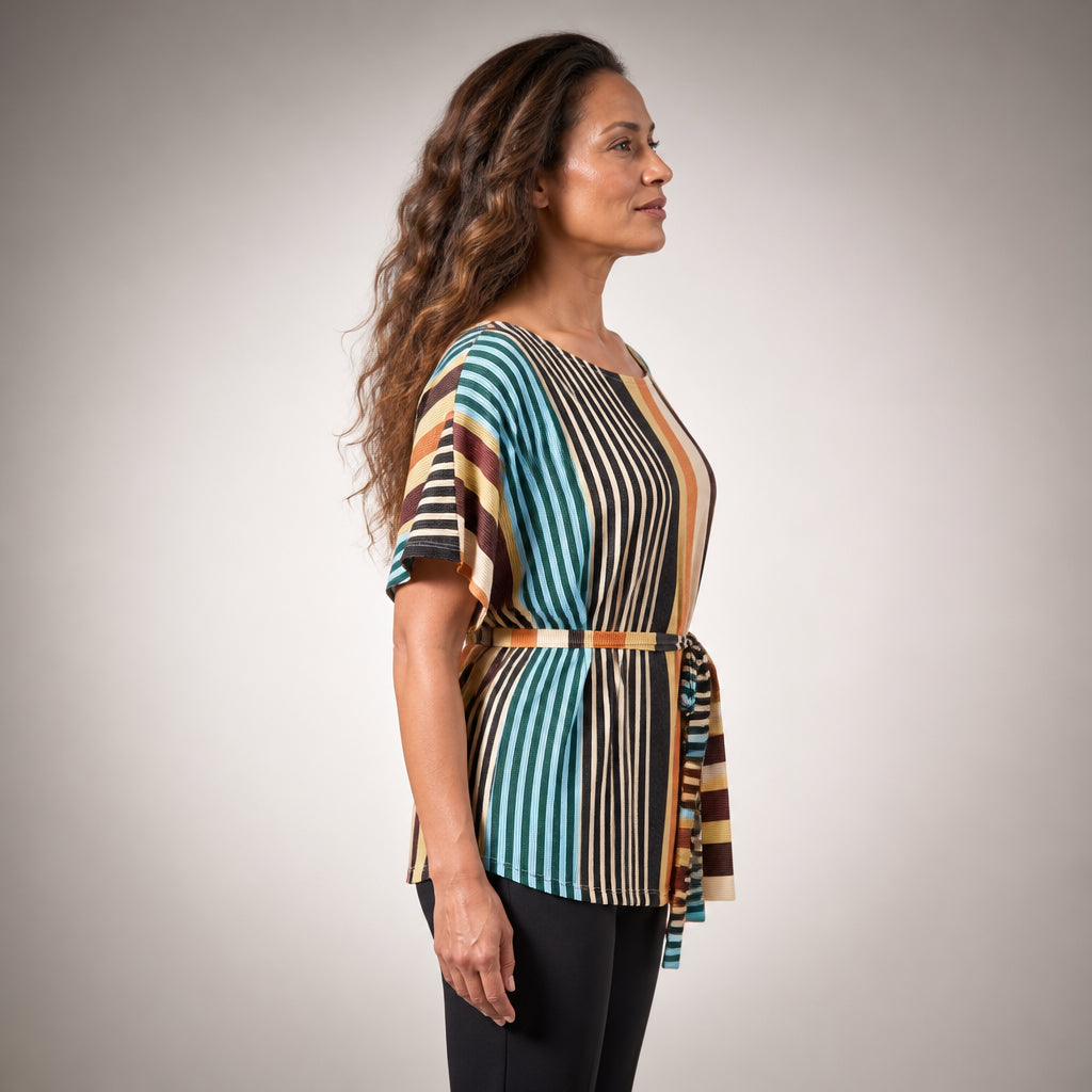 Plissé Top Kimono Sleeves Tie Waist
