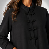 Black Shirt with Beaded Knot Closure