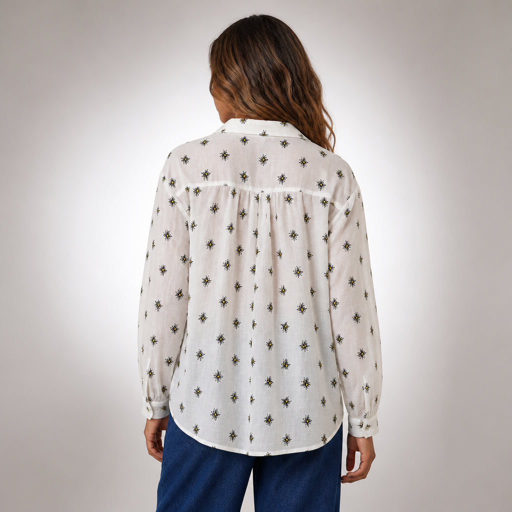 Embroidered Bee Shirt with Puffed Sleeves