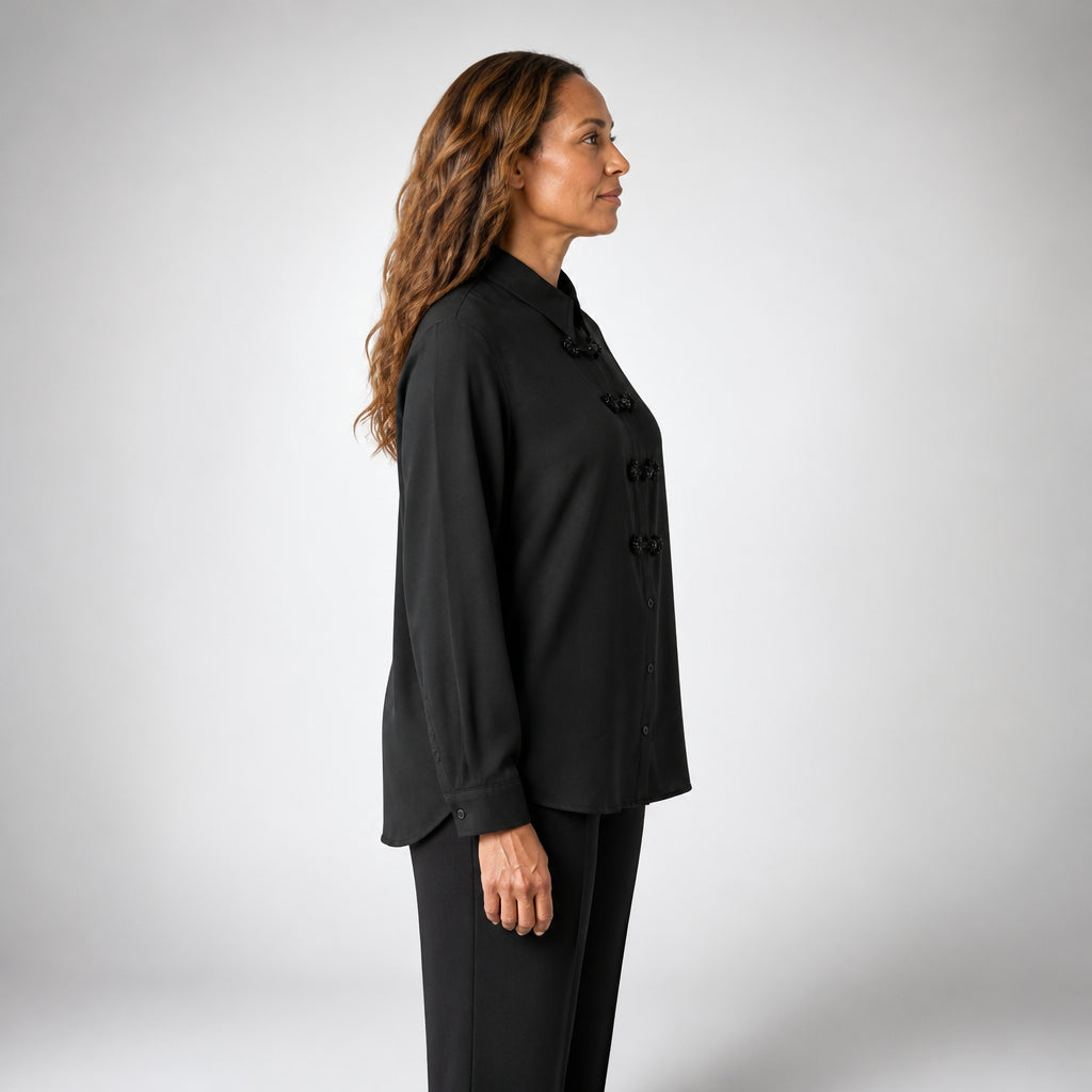 Black Shirt with Beaded Knot Closure