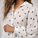 Embroidered Bee Shirt with Puffed Sleeves