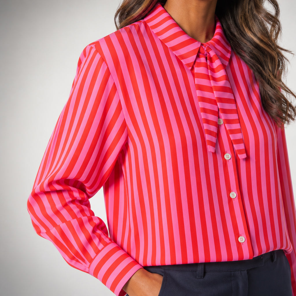 Striped Shirt with Scarf Tie Neck | Keitumetse