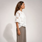 Siobhan | Cotton Top with Scalloped Lace Edges
