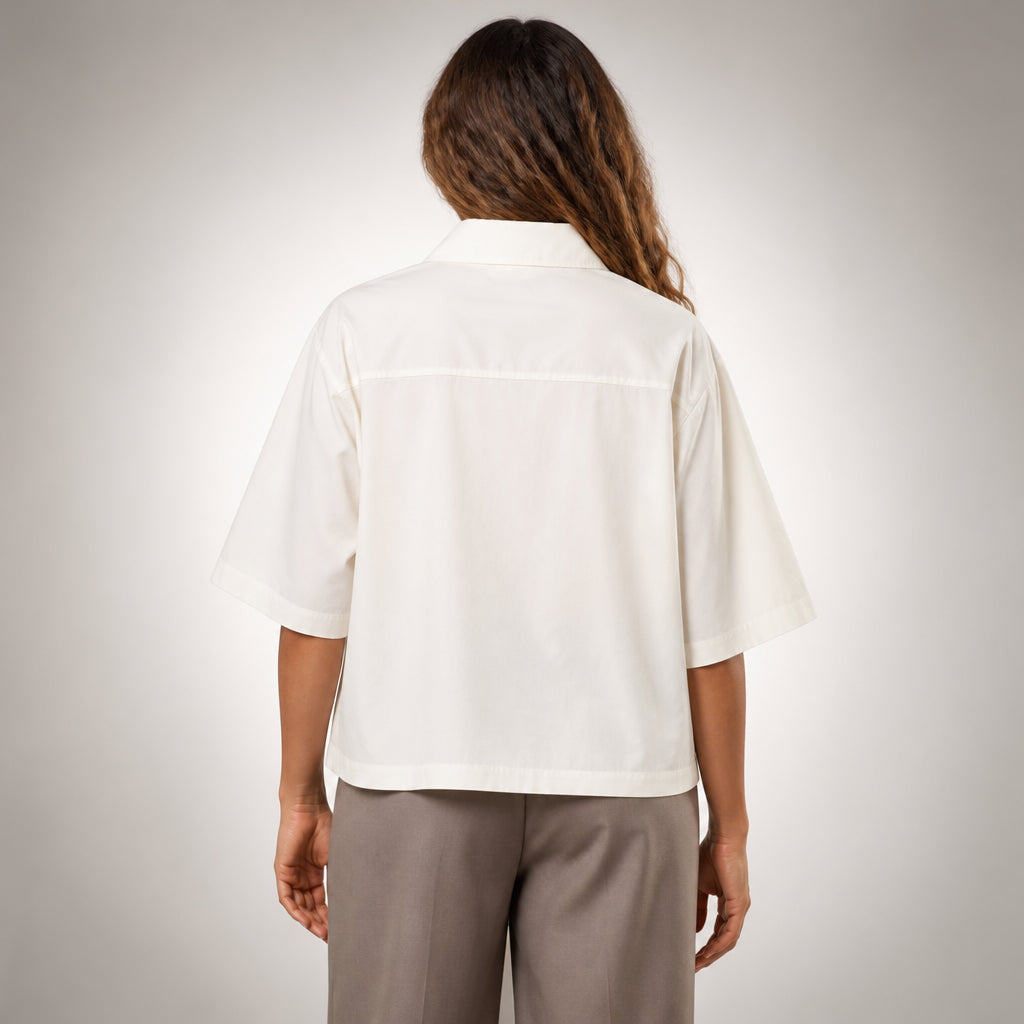 Gisela | Relaxed Cream Cotton Shirt with Pockets