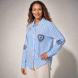 Striped Shirt with Beaded Embroidery for Women