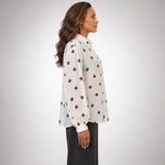 Cream Shirt with Black Floral Embroidery