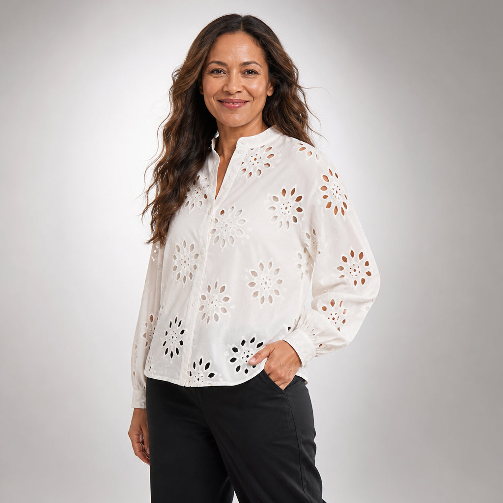 Anika Anglaise Shirt in Cream | Eyelet Detail