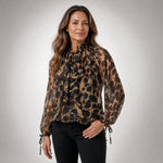 Leopard Print Blouse with Tie Neckline