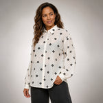 Cream Shirt with Black Floral Embroidery