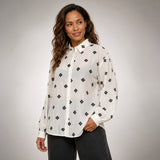 Cream Shirt with Black Floral Embroidery