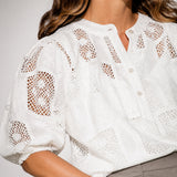 Siobhan | Cotton Top with Scalloped Lace Edges