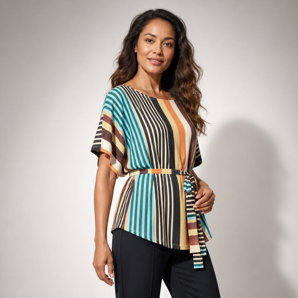 Plissé Top Kimono Sleeves Tie Waist