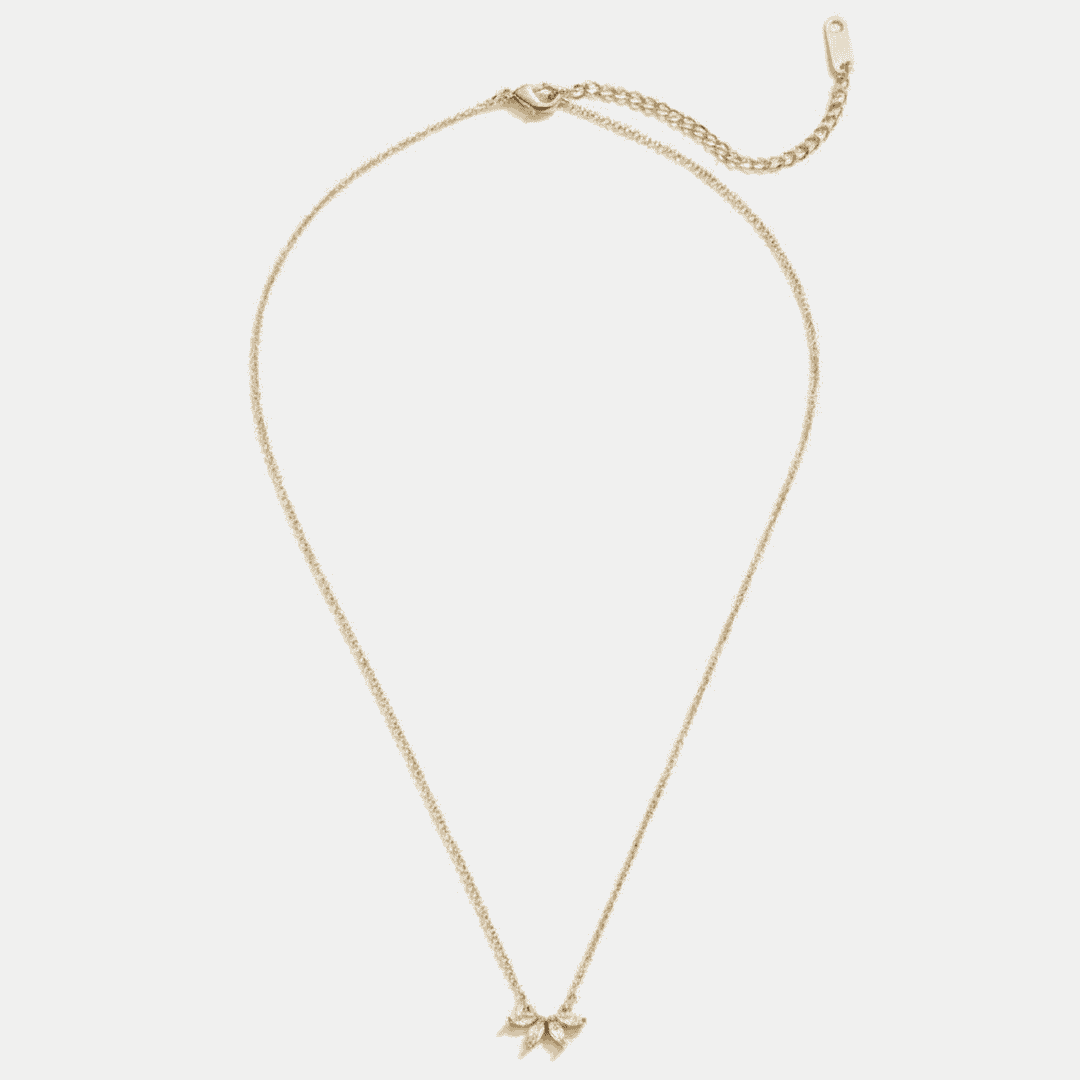 Gold-tone crystal leaf pendant necklace with adjustable chain and clasp
