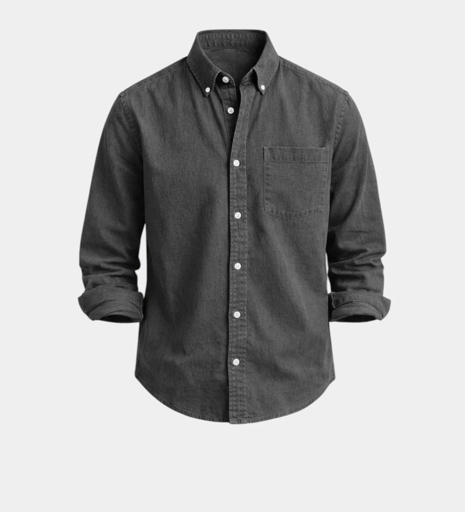 Gray casual button-up shirt with button front and chest pocket