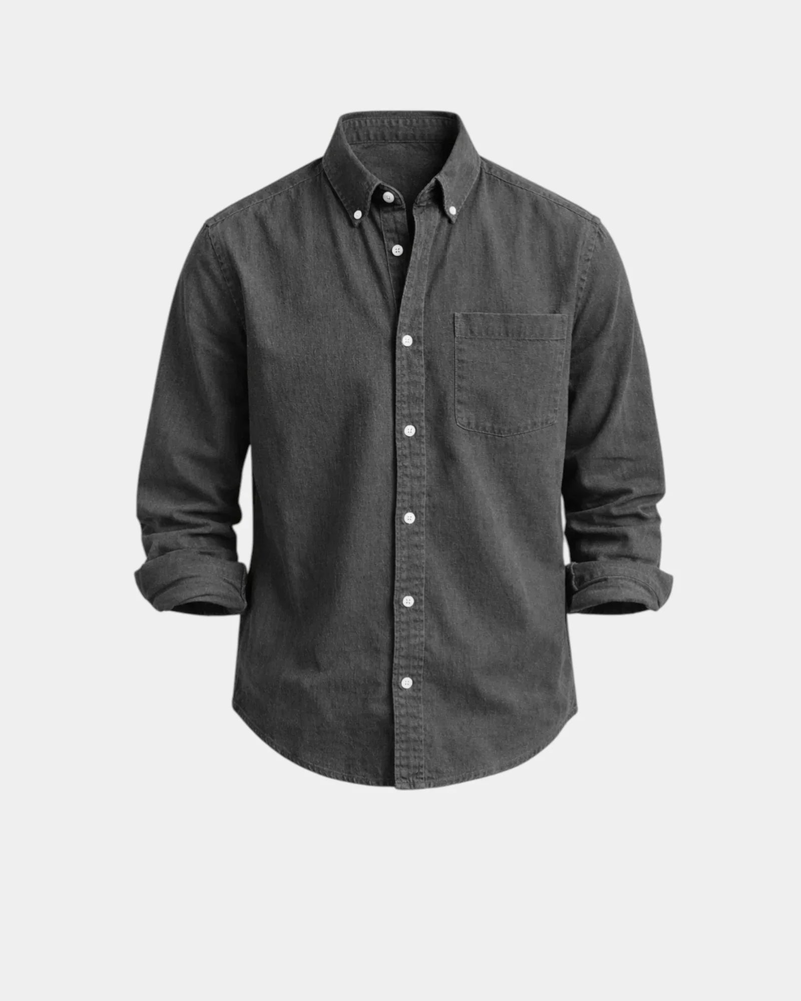Gray casual button-up shirt with button front and chest pocket