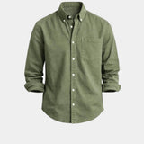Olive-green casual button-up shirt with button front and chest pocket