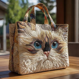 Handcrafted Bag "White Cat with Blue Eyes"