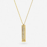 Gold-tone pendant necklace with long rectangle charm and sparkling stones