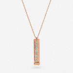 Rose gold rectangular crystal pendant necklace with full rhinestone row