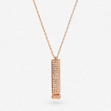 Rose gold rectangular crystal pendant necklace with full rhinestone row