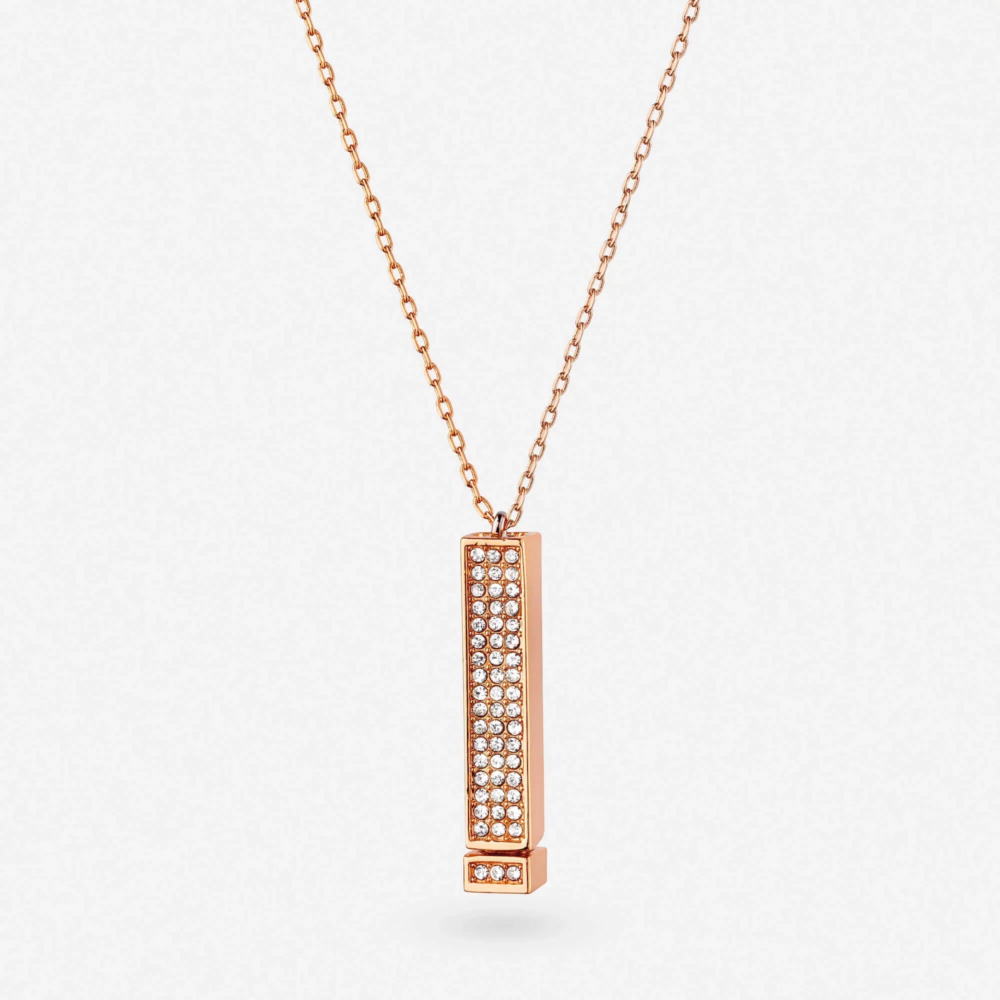 Rose gold rectangular crystal pendant necklace with full rhinestone row