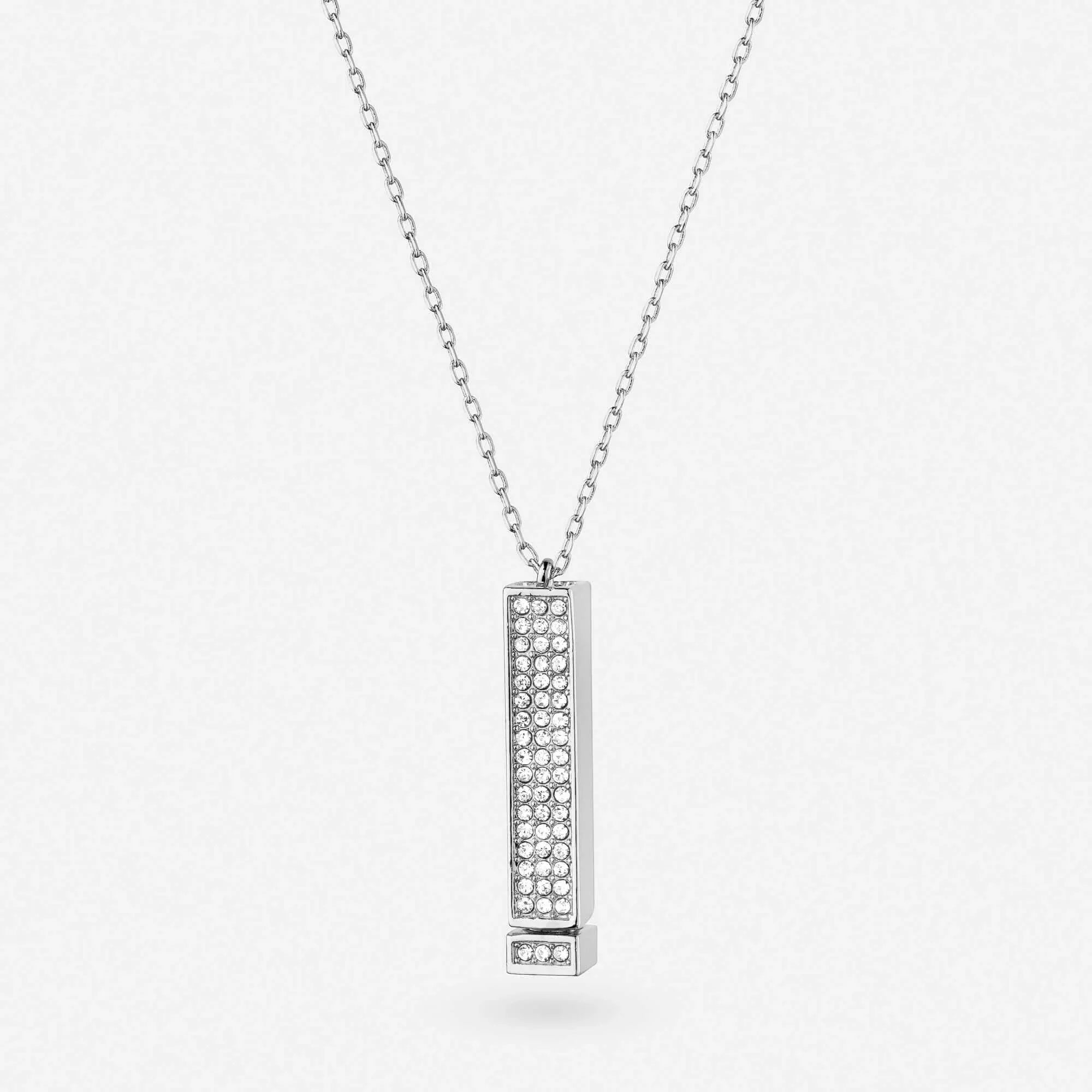 Silver rectangular crystal pendant necklace with full rhinestone row