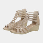Women's orthopedic wedge sandals, beige strappy lattice with open toe