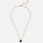 Gold pendant necklace with black square charm and extended chain