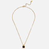 Gold pendant necklace with black square charm and extended chain