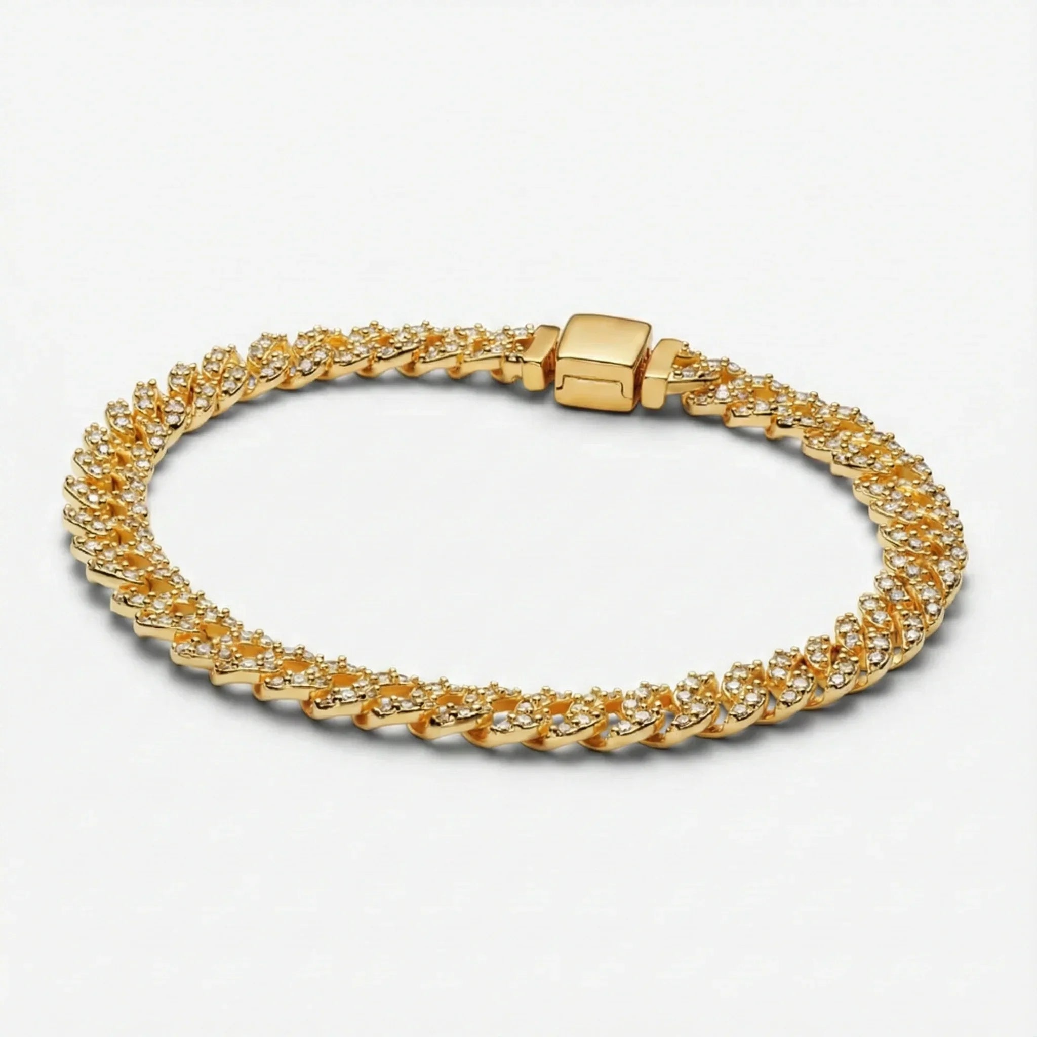 Gold moissanite Cuban bracelet with box clasp