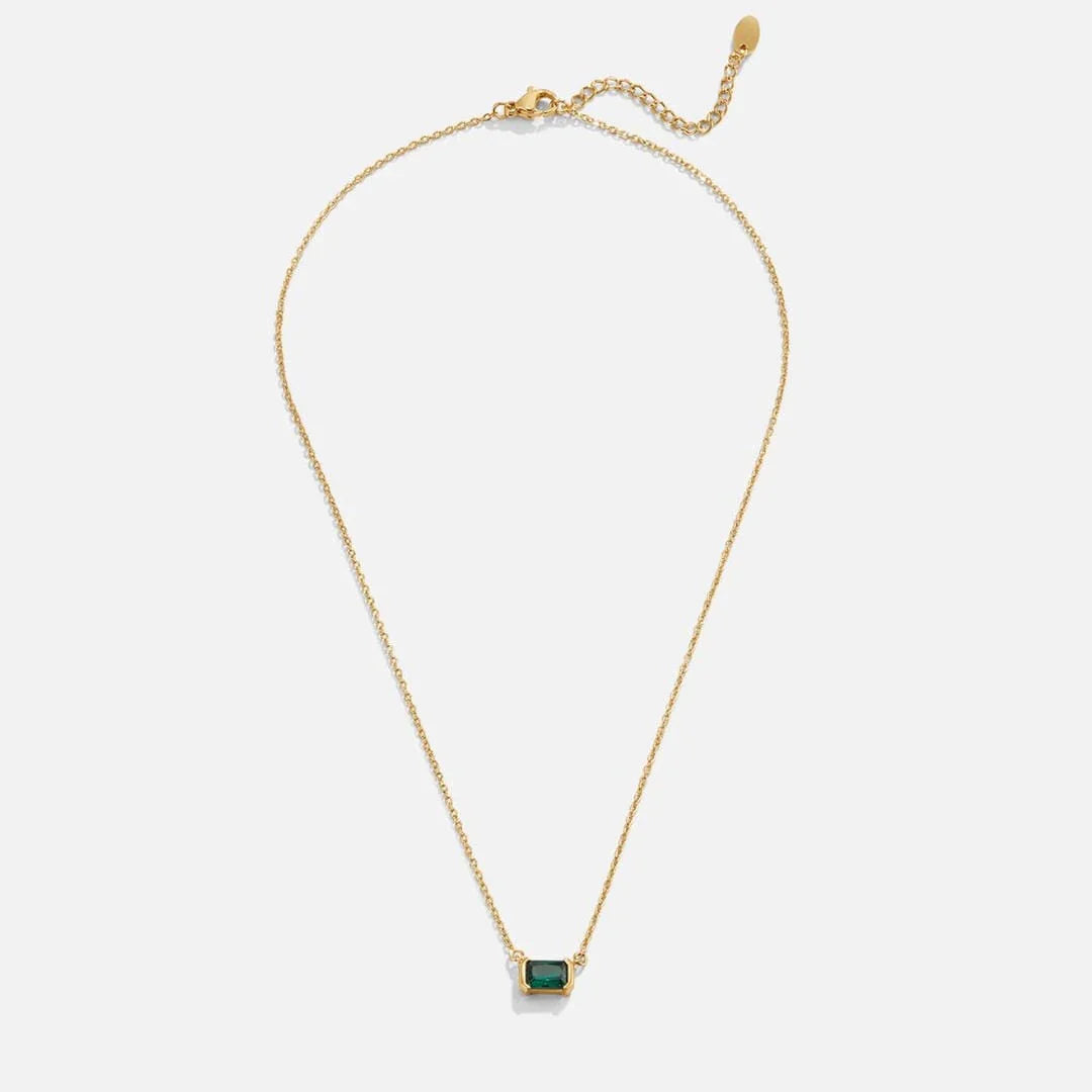 Gold-plated green emerald square pendant necklace with adjustable clasp